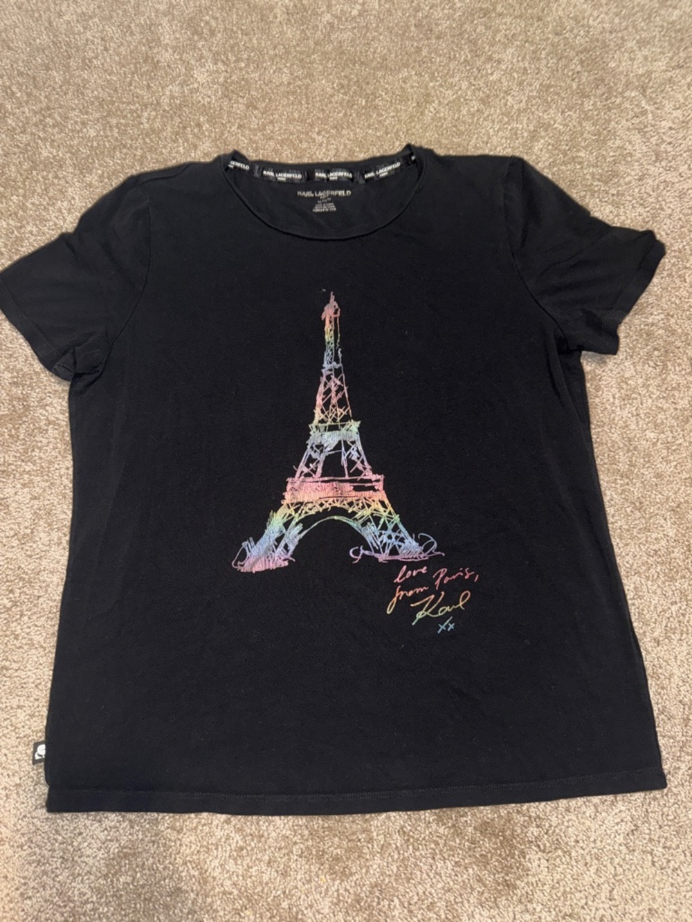 Karl Lagerfeld Black Tee with Multicolor Eiffel Tower Graphic